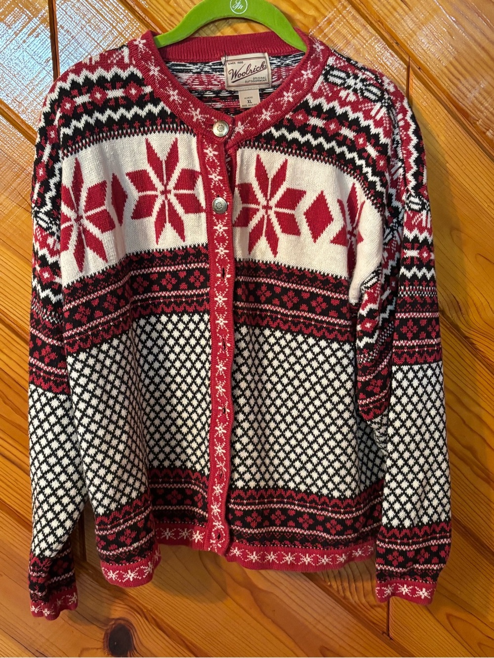 Woolrich Red, White & Black Nordic Button-Front Cardigan